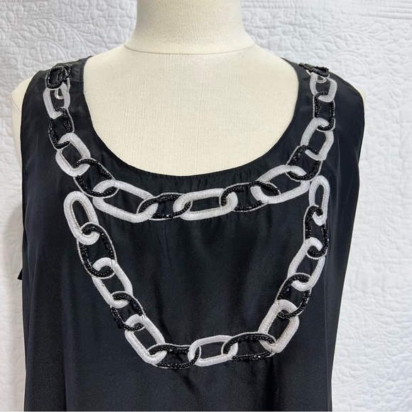 BANANA REPUBLIC Beaded Chain Silk Black Tank Top, Size X-Large, #151 - Picture 4 of 11